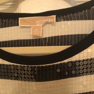 Michael Kors striped sequin blue and white dress